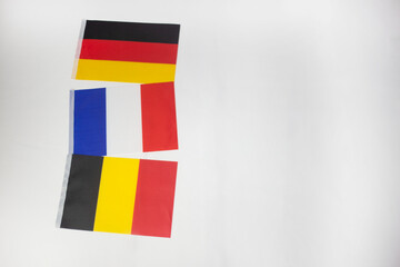 Germany, France and Belgium flags in white background with copy space flags in white background...