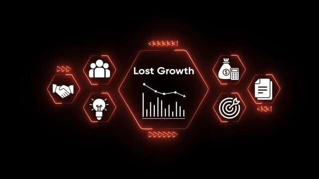 Declining Business Growth Icons Showing Financial Setback and Market Decline with Partnership Idea and Teamwork Concepts on Dark Background