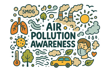 Fototapeta premium Air Pollution Doodles. Air Pollution Awareness. Hand-drawn doodle illustration of air pollution awareness.