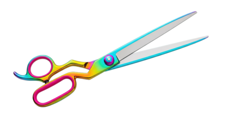 Vibrant Rainbow Handle Barber Scissors Sharp Blades Cutting Tool Isolated on Black Background
