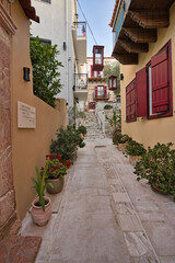 Traditional stone staircase in old town Nafplio, Peloponnese, Greece