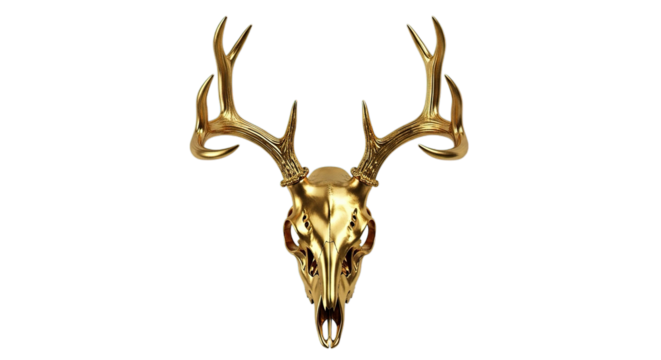 Golden Deer Skull Antler Symbol of Majesty and Power on Black Background