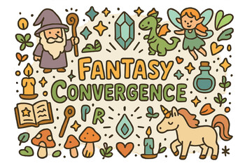 Fototapeta premium Fantasy Convergence Doodle. Fantasy Convergence. Hand-drawn doodle illustration of fantasy convergence.