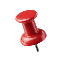 A glossy, vibrant red pushpin, angled slightly, against a black background.  The pin's head is round and smooth, while the point is metal.  A simple, three-dimensional representation