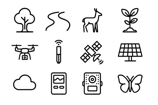 Ecosystem Restoration Icons. Ecosystem restoration. Line outline icon set of ecosystem restoration: tree,