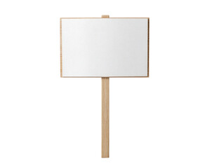 A plain, rectangular, white signboard mounted on a light-brown wooden pole