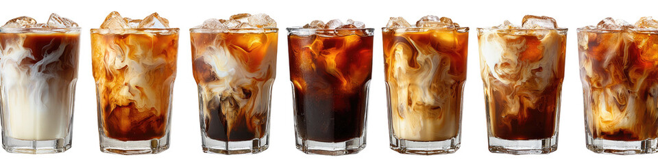Iced coffee drinks in glass cups