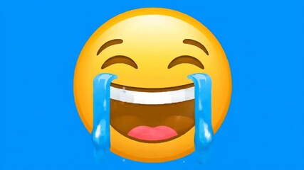 Smiling face with tears of joy emoji on blue background - Powered by Adobe