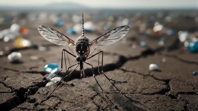 Mosquito on Cracked Earth - A Macro View of Environmental Impact.
