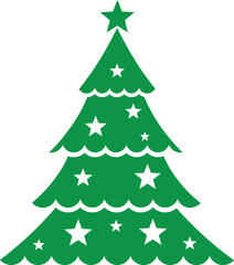 Obraz premium Green vector Christmas tree illustration set with snow and star decoration for holiday celebration