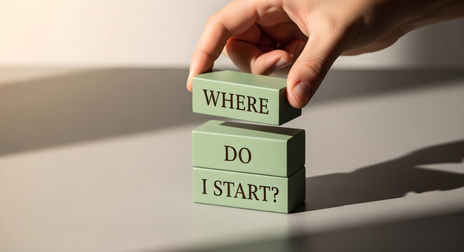 Where Do I Start Concept New Beginning Decision Making Green Blocks Hand Copy Space