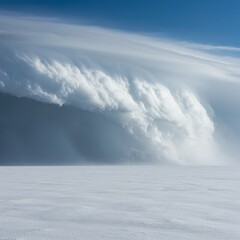 Fototapeta premium Sharp boundary of a massive winter storm front moving across a snowy plain, showing the distinct edge of the blizzard conditions, dramatic, demarcation, boundary
