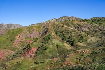 A wide-angle view of dry, rugged Zagros foothills in Kurdistan