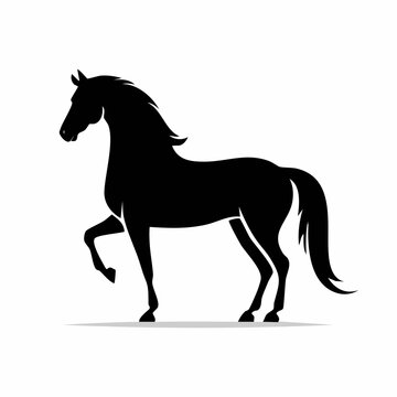 Bright Yellow Horse Silhouette Standing in Profile with Flowing Mane and Tail Graphic Style.