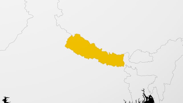 Nepal map. Animated zoom into the country on the Globe in Black White color palette. Country logo animation. Map with meridians, parallels. Beautiful video.