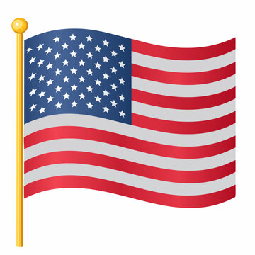 Stylized American Flag with Golden Pole and Waving Design.