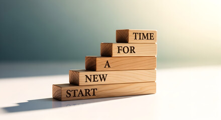 New Start Time For Change Wooden Blocks Staircase Concept Copy Space