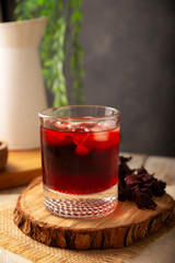 Hibiscus cooler. In Mexico, known as Agua de Jamaica, an infusion made from the hibiscus flower (Hibiscus sabdariffa), which is said to have multiple health benefits. It can be enjoyed hot or cold.