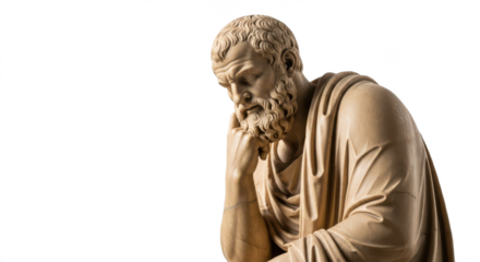 Classical Philosopher Statue or Bust Pondering, Isolated on Transparent PNG Background
