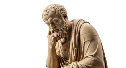 Classical Philosopher Statue or Bust Pondering, Isolated on Transparent PNG Background