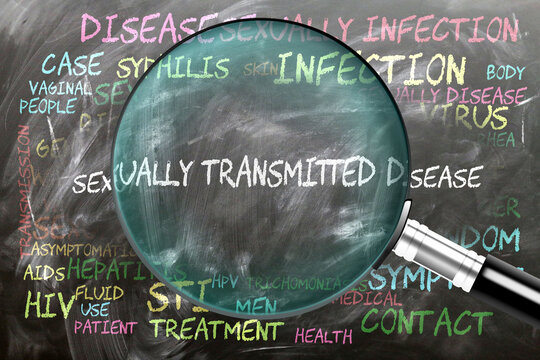 Sexually Transmitted Disease being studied, examined - under close inspection. Most important subjects and ideas closely related to sexually transmitted disease. ,3d illustration