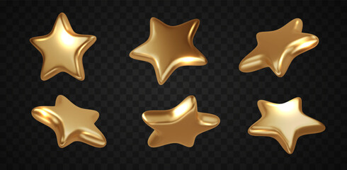 3D golden star. Vector glossy metal rating icon for award quality trophy decoration. Christmas isolated design
