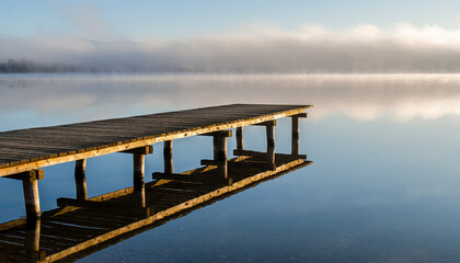 Obraz premium Lonely Wooden Pier in Morning Fog