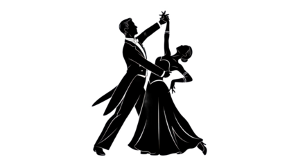 Elegant ballroom dancing couple silhouette isolated on transparent PNG background