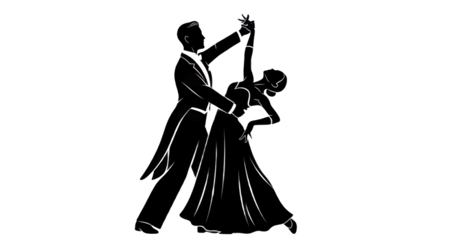 Elegant ballroom dancing couple silhouette isolated on transparent PNG background