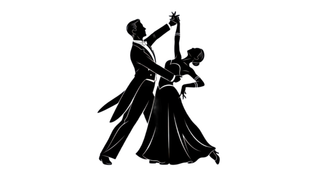 Elegant ballroom dancing couple silhouette isolated on transparent PNG background