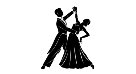 Elegant ballroom dancing couple silhouette isolated on transparent PNG background