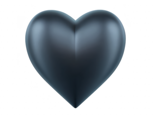 Black heart symbol glossy metallic texture isolated on transparent background modern 3D design romantic and elegant suitable for digital art love or social media concepts