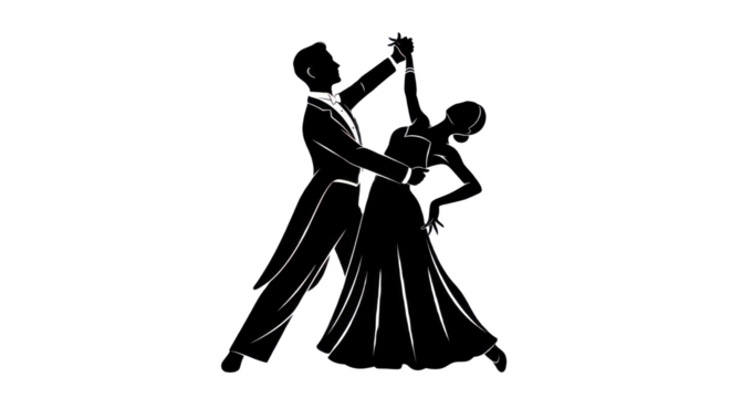 Elegant ballroom dancing couple silhouette isolated on transparent PNG background