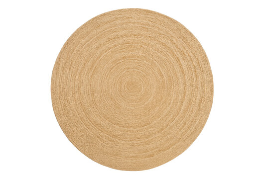 Round woven natural fiber rug with transparent background