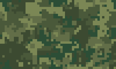 Abstract digital camouflage pattern in shades of green.  Perfect for backgrounds, textiles, or militarythemed designs.  This pixelated texture evokes feelings of concealment and strategy.