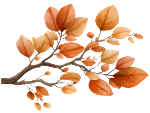 Autumn branch with warm-toned leaves - Powered by Adobe