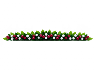 Green leaf garland with red and white berry decoration, festive and cheerful, perfect for holiday, Christmas, or winter celebration, isolated on transparent background