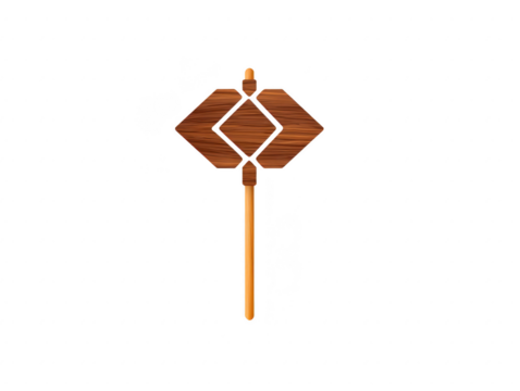 Wooden arrow sign with geometric design, isolated on transparent background, rustic style, suitable for navigation, direction, or decoration, evokes natural and creative feeling