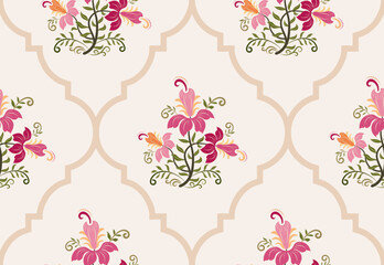 Vector Hand drawn colourful geometric flowers Motifs African boho paisley, seamless patterns with floral for fabric Ethnic Indian Pattern, textiles, clothing, wrapping paper, backdrop, banner.
