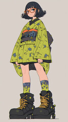 Anime girl with glasses wearing a crab kimono