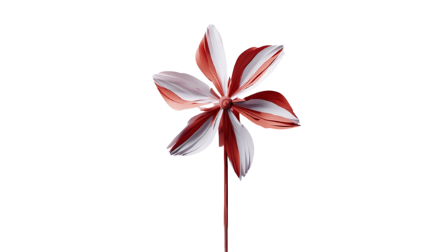 PNG of A vibrant red and white pinwheel, standing upright against a transparent background, radiates joy and whimsy.