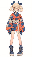 Anime girl with glasses wearing a crab kimono