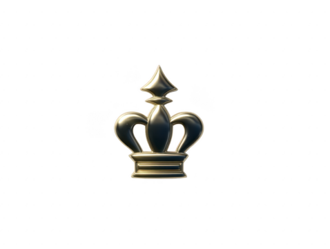 Gold crown icon with shiny metallic finish, elegant royal symbol isolated on transparent background, luxury decorative element for design, regal and sophisticated style