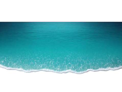 Calm turquoise ocean water with gentle waves and white foam at shore, creating peaceful and relaxing seascape, perfect for summer or travel themes