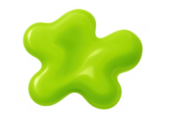 Green slime blob dropping liquid splash design element with shiny surface on transparent background