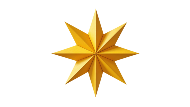 PNG of A vibrant, geometric yellow star, perfectly crafted with sharp edges, creating an eye-catching and playful appearance. - Powered by Adobe