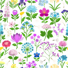 Blooming Meadow Boho Seamless Pattern. Ditsy Print. Wildflowers Vintage Background. Simple Different Small Flowers. Millefleurs Liberty Style Floral Design For Fabric, Paper, Surface Design.