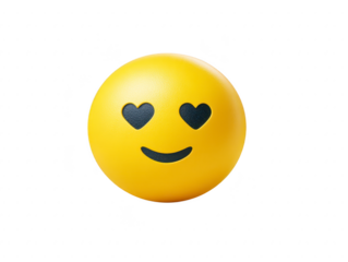 Heart eyes emoji yellow face love happiness joyful cute round isolated 3D render playful yellow round 3D heart eyes emoji with joyful and loving expression isolated transparency background