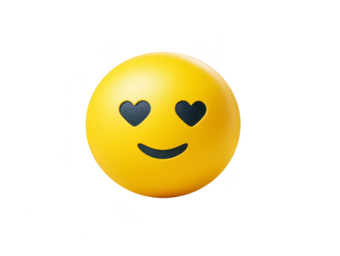 Heart eyes emoji yellow face love happiness joyful cute round isolated 3D render playful yellow round 3D heart eyes emoji with joyful and loving expression isolated transparency background