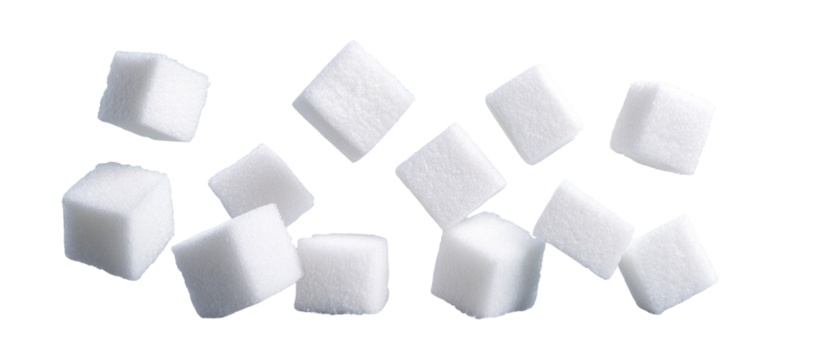 White sugar cubes scattered